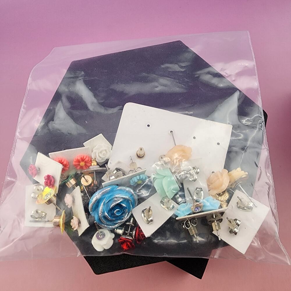 Flower Stud Earring Lot Rose Daisy Multicolor Pastel Floral Cottagecore